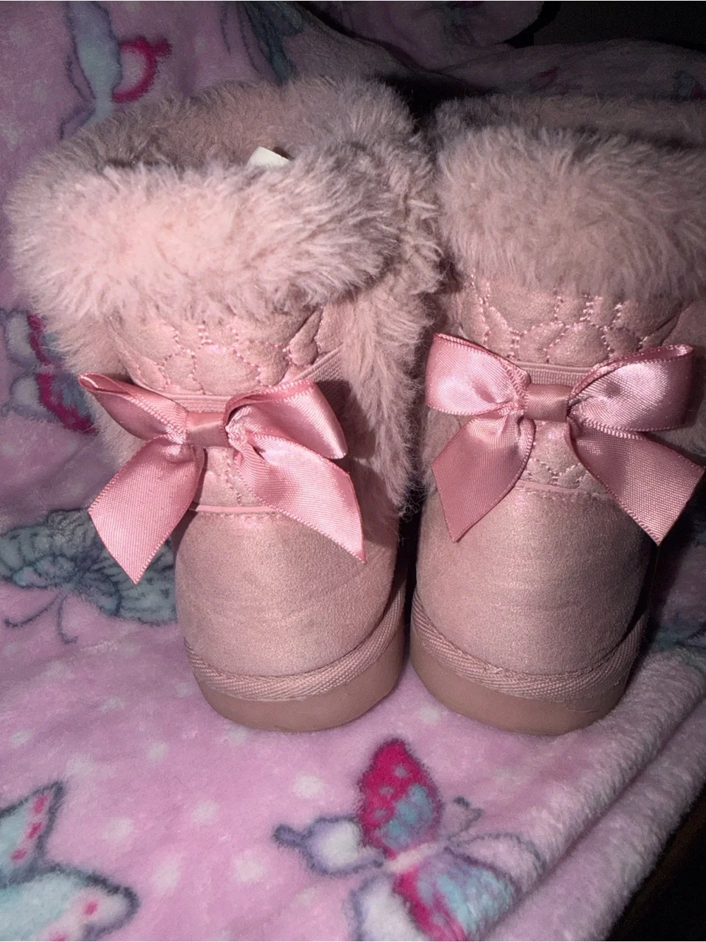 Kids Pink Faux Fur Boots - Sarabel